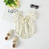 Ropa de Bebé Siamés Nueva de Verano 2024 Flores Pequeñas para Bebé Mujer Verano Mangas Abullonadas Bolso de Paja Ropa de Gateo Ropa de Escalada