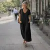 Vestido de Color Sólido con Cuello en V de Longitud Media con Doble Bolsillo para Mujer - Nuevo 2026 - Amazon Transfronterizo Europeo y Americano AliExpress