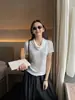 Blusa Wanwei Estilo Francés con Cuello Drapeado para Mujer 2026 Nuevo Estilo Primavera Cuello Superpuesto Transpirable de Lyocell Manga Corta Camiseta P5317