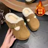Pantuflas tipo Birkenstock de suela gruesa, forradas de felpa, con cubiertas de felpa en la punta, calzado de exterior para mujer, nuevas botas de nieve de invierno 2026, estilo media pantufla