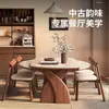 Mesa de Comedor de Piedra Travertino con Madera Maciza, Estilo Vintage Nuevo, Mesa de Comedor Rectangular Plegable de Gama Alta, Mesa de Comedor Extensible Cuadrada y Redonda de Doble Propósito
