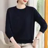 Suéter de tricô redondo de alta qualidade estilo preguiçoso feminino, solto, para meia-idade e idosos, estilo casual, suéter de gola redonda com estampa, manga longa, para mãe