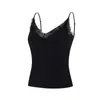 Camisola de Encaje de Modal para Pestañas para Mujer, Estilo Delgado de Otoño e Invierno con Copas en el Pecho, Corte Ajustado, Se Puede Usar como Ropa Exterior, Camiseta sin Mangas o Capa Base