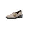 Mocasines de cuero lavado de alta calidad para el día a día 2026 otoño tacón medio grueso zapatos pequeños de cuero punta redonda cuero genuino corte profundo zapatos de mujer