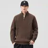 Suéter de Tricô com Zíper Masculino 2025 Outono e Inverno Novo Estilo Japonês Retrô Versátil Tendência Tricô Solto Gola Redonda Grosso