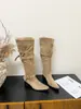 []2026 Botas Longas de Salto Grosso Retrô Femininas Couro Fivela Franzidas Empilhadas Cano Alto Botas Western Cowboy