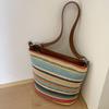 2025 Bolso Cubo Nuevo Rayado Estilo Perezoso para Mujer Bolso Casual de Vacaciones para Playa Bolso Tote Versátil Cruzado al Hombro
