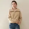 Nova Camisa de Base Tricotada em Cashmere Puro para Outono e Inverno para Mulheres com Gola Lapela Meio Zíper Pulôver Relaxado Visual Emagrecedor Suéter para o Trabalho para Mulheres