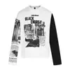 Camiseta de Manga Larga con Estampado de Personaje de Periódico Estilo Callejero Retro Americano para Hombres y Mujeres, Top de Bloques de Color de Marca de Moda 2026