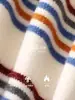 Suéter Cardigan Tricô Mochie Solto Estiloso para Feriado Atmosfera Bloco de Cores Listrado Barra Enrolada Gola Redonda MQ1977