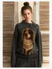 Suéter Tejido Jacquard Retro Cachorro Azul Cielo Holgado Perezoso Engrosado Casual Cuello Alto Manga Larga para Niñas
