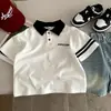 Camisa Polo Versátil de Cor Blocada com Caimento Solto para Meninos para o Verão, Adequada para Crianças Pequenas, com Estilo Preppy e Top Camiseta com Gola Lapela Patchwork
