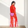 Cárdigan Sexy de Encaje Conjunto de Lencería Transparente para Mujer, Bata Larga hasta el Tobillo con Escote en V Profundo y Mangas Largas, Adecuado para Usar Fuera de Casa