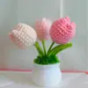Planta em Vaso Tulipa de Três Cabeças em Lã Crochê à Mão Pura Acabada Presentes Manuais Dia das Mães Joias para Casa Enfeites