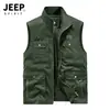 Colete Masculino Novo Estilo com Múltiplos Bolsos, Gola Alta Casual, Colete de Pesca Outdoor para Primavera e Outono