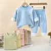 Conjunto de ropa interior térmica para bebé, ropa de otoño para invierno con forro polar, cintura alta para proteger la barriga, pijamas para niños