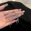 Pendientes Dobles Verticales de Pedrería Estilo Douyin para Mujer, Aguja de Plata S925, Pendientes de Lady Wang Ziwen, Joyería de Lujo Ligero Versátil