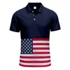 Camisa Polo Masculina Americana Fina de Seda Gelada de Secagem Rápida Camiseta Masculina Verão Bandeira Americana Estampada Gola Lapela Manga Curta