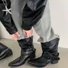 Botas de Motocicleta de Moda 2026 Nuevas Botas Retro Estilo Americano Occidental Moda Negro Punta Fina Botines para Mujer con Hebilla