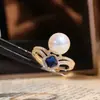 Accesorios DIY Anillo con Montura de Plata de Ley S925 Diamante Azul Elegante Perla Base de Anillo de Moda Versátil 10-12 mm