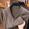 Dropshipping: Suéter Cardigan para Hombres de Mediana Edad y Mayores, Tejido de Punto con Cuello en V para Primavera y Otoño, Cardigan Jacquard para Papá