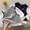Camiseta de Manga Larga para Niños 2025 Otoño Nuevo Estilo Camisa Base Falsa de Dos Piezas para Niños Tops para Bebés y Niños Pequeños Venta al por Mayor