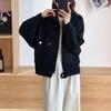 Abrigo Corto de Lana para Mujer 2025 Nuevo Otoño Imitación Lana de Doble Cara Tejido Cardigan Holgado Moda Grueso Cremallera Superior