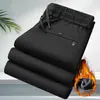 Calças casuais masculinas, com forro de fleece, grossas, de corte reto, modelagem solta, com bom caimento, elásticas, versáteis e adequadas para esportes e uso diário.