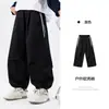 Pantalones Cortavientos Deportivos Negros con Cordón para Exteriores de Otoño para Niños Modelo Nuevo 2026 Pantalones Sueltos a Prueba de Viento para Adolescentes y Niños