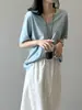 Camiseta de manga corta con cuello en V, dobladillo enrollado suelto estilo coreano Beishan Tongshu, top básico liso de verano 82293