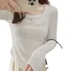 Camisa de Camada Interna Derong para Mulheres Outono e Inverno 2026 Camiseta de Manga Longa Slim Fit e Design Estiloso Top Tendência para Estudantes