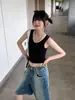 Shorts Jeans Estilo Americano Retrô Degradê Feminino Verão 2025 Novo Soltinho Emagrecedor Casual Calças Wide Leg Calças de Comprimento Médio