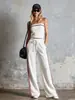 2026 Nuevo Conjunto Deportivo Casual de Dos Piezas para Mujer Estilo Tenis Europeo y Americano con Top de Tubo Rayado y Pantalones de Pierna Ancha Holgados Transfronterizo TK