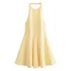 2025 Nuevo Estilo de Verano Estilo Europeo y Americano Moda Femenina Vestido Corto con Dobladillo Ancho Ondulado de Cuello Halter para Mujer 2858777