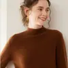 Suéter de cachemira para mujer de siete puntadas, doble hebra, grueso, con borde enrollado, cuello semi-alto, moderno y adelgazante, manga larga, capa interior de punto