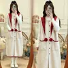 Mujeres Embarazadas Otoño Invierno Dulce Holgado Bloque de Color Chaleco Vestido Suéter Chal con Pompones Rojos Conjunto de Capa Base Tejida
