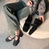 Zapatos de Tacón Grueso de Tacón Alto para Mujer 2025 Grises French Mary Jane Zapatos Estilo Nuevo Chanel Tacón Cuadrado de Lana Lana Comodín