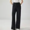 Pantalones Rectos de Color Sólido de Cintura Alta con Cordón y Cinturón 2026 Nuevos Pantalones de Pierna Ancha de Punto Cachemir Casual Suelto Largo para Mujer