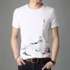 Marca Estilo Nacional verano cuello redondo manga corta camiseta top para hombre ajustado Algodón Seda de Hielo moda callejera marca media manga camiseta ropa para hombre