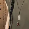 Nova Gargantilha Pingente Folha de Prata Retrô Estilo Chinês para Mulheres, Design de Nicho, Corrente Longa para Suéter, Acessório de Roupa