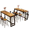 Mesa de bar de madera maciza para el hogar, balcón, pared, mesa estrecha, mesa larga, tienda de té con leche, bar, mesa alta con base y silla, combinación comercial