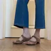 Sandálias femininas Chuyuji estilo minimalista retrô francês, com abertura nos dedos e fecho de velcro, respiráveis e que aumentam a altura