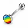 Joia de Piercing Corporal Anel de Língua e Mamilo com Padrão Animal Esmaltado em Barra de Aço Inoxidável Europeia e Americana de 19mm Preço de Atacado