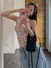 Roupas Femininas Transfronteiriças Verão 2026 Sexy Hot Girl Estampa de Bolinhas Pretas Versátil Costas Nuas Decote V Alça Curta Body Justo
