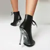 Sapatos de Salto Alto para Jazz Dance Estilo Europeu e Americano Salto Stiletto Sexy Salto de Cristal Transparente Dança Boca de Peixe Botas Curtas