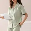 Pijama de una pieza de algodón puro para mujer, simple, casual, holgado, talla grande, cárdigan, manga corta, ropa de casa, agradable a la piel, transpirable, verano, camiseta OV