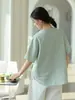 Deer & an Di Verano Nuevo Algodón y Lino Ropa de Mujer Camiseta de Manga Corta con Cuello en V de Algodón y Lino para Mujer, Top Holgado y Transpirable para el Trabajo