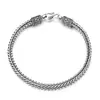 Pulseira Masculina Vintage de Prata Tailandesa com Trança de Osso de Dragão, Única e Simples com Acabamento Antigo, Acessório de Mão Tendência e Ousado em Corda de Cânhamo