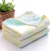 Toalla de baño de gasa con patrón de celosía de color de doble capa toalla de gasa de secado rápido para estudiantes toalla de baño para niños absorbente suave