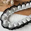 Acessórios de Renda Plissada com Bolinhas Pretas e Rosas de Camada Dupla Material DIY Feito à Mão Tábua de Pintura Fita Acessórios de Cabelo Material para Caderno Decorativo